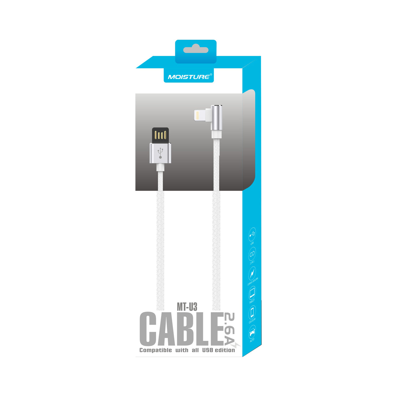 Moisture 2.6A Premium Full Steel USB TO 8PIN Cable In Silver